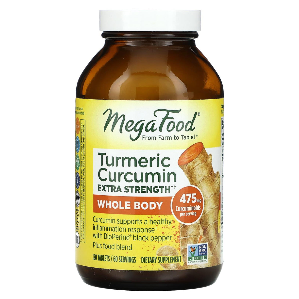 MegaFood, Turmeric Curcumin Extra Strength, Whole Body, 237.5 mg, 120 Tablets - Supply Center USA