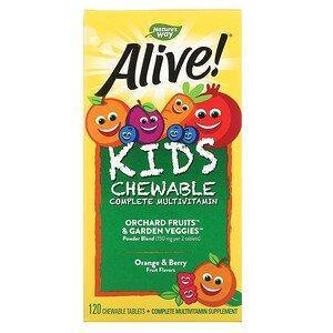 Nature's Way, Alive! Kid's Chewable Complete Multivitamin, Orange + Berry Fruit, 120 Chewable Tablets - Supply Center USA