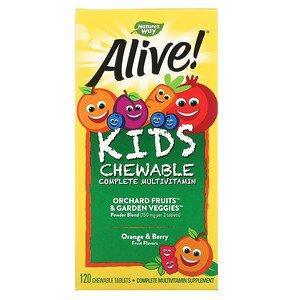 Nature's Way, Alive! Kid's Chewable Complete Multivitamin, Orange + Berry Fruit, 120 Chewable Tablets - HealthCentralUSA