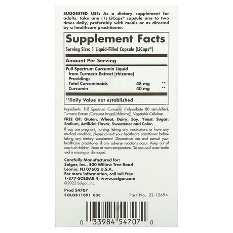 Solgar, Full Spectrum Curcumin, 60 Licaps - Supply Center USA