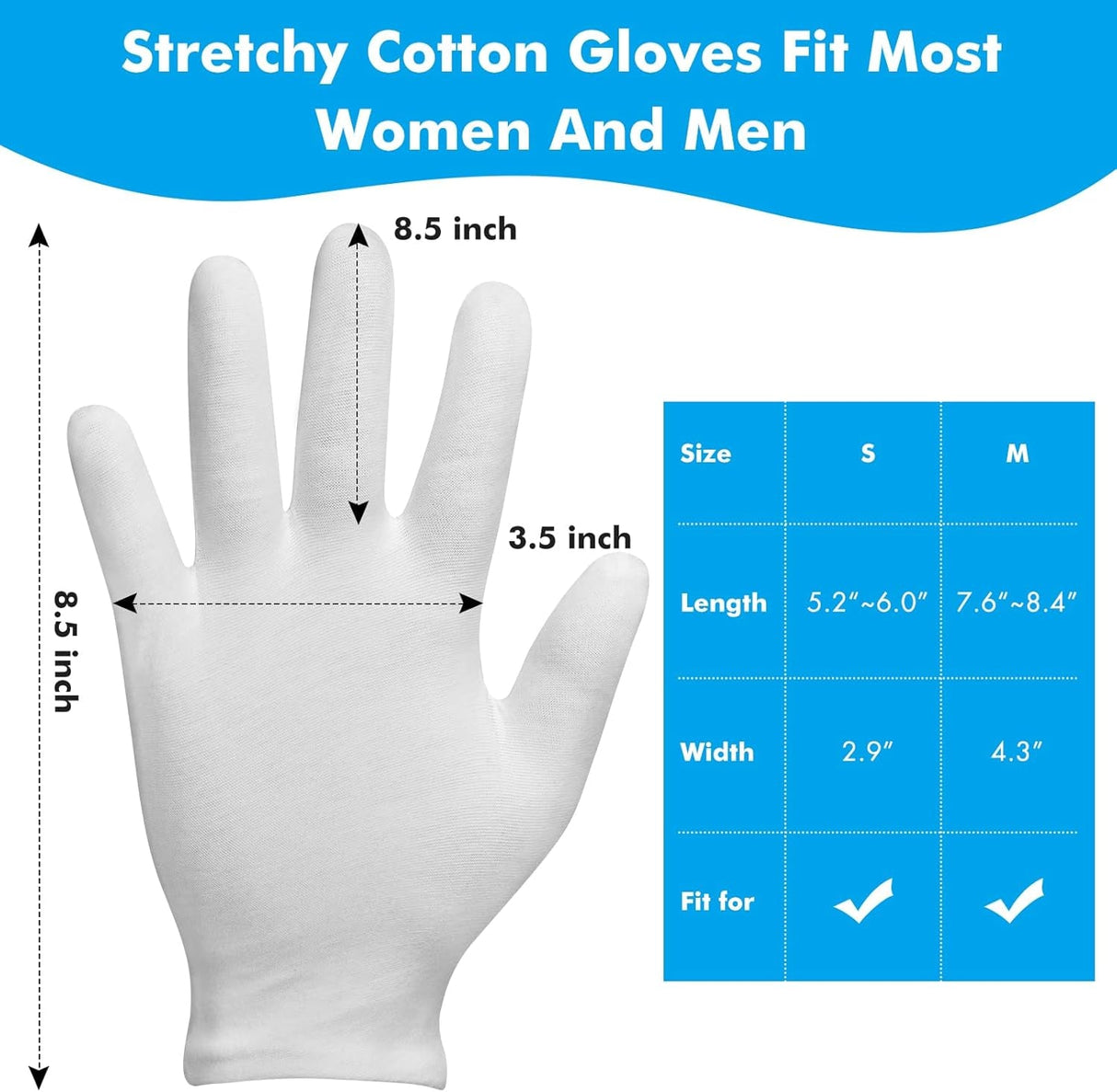 Cotton Gloves for Dry Hands Sleeping, 4 Pairs Moisturizing Gloves Overnight, White Cotton Gloves for Men and Women, Eczema Gloves, White Gloves Costume for Christmas Weddings Serving Inspection