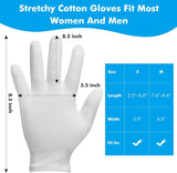 Cotton Gloves for Dry Hands Sleeping, 4 Pairs Moisturizing Gloves Overnight, White Cotton Gloves for Men and Women, Eczema Gloves, White Gloves Costume for Christmas Weddings Serving Inspection