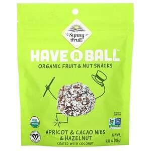 Sunny Fruit, Have A Ball, Organic Fruit & Nut Snacks, Apricot & Cacao Nibs & Hazelnut, 4.44 oz ( 126 g) - HealthCentralUSA