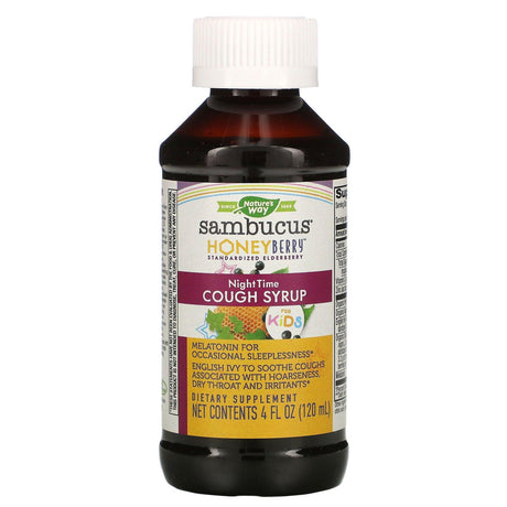 Nature's Way, Sambucus for Kids, HoneyBerry NightTime Cough Syrup, 4 fl oz (120 ml) - Supply Center USA