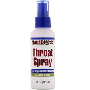 NutriBiotic, Throat Spray with Grapefruit Seed Extract plus Zinc & Menthol, 4 fl oz (118 ml) - Supply Center USA