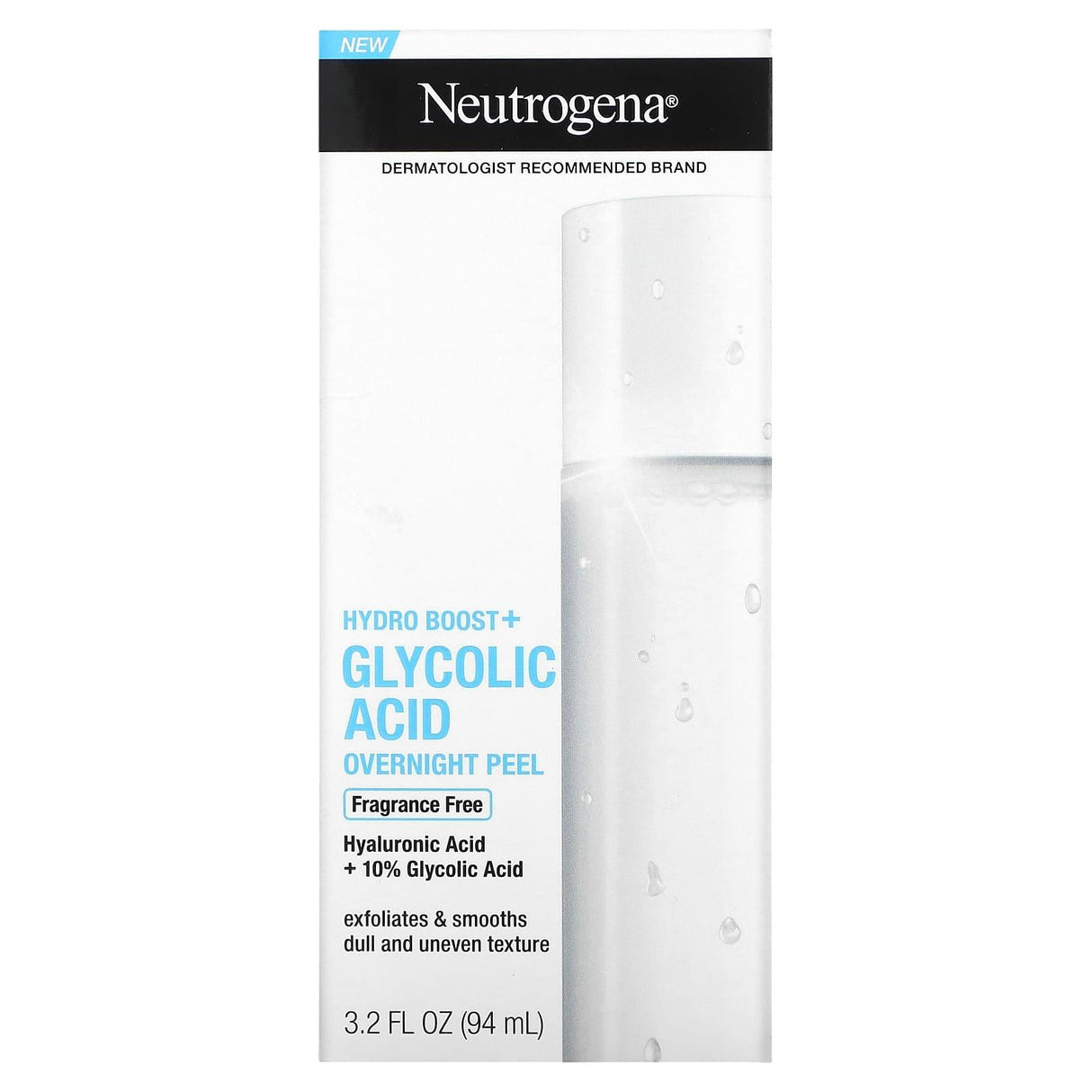 Neutrogena, Hydro Boost+ Glycolic Acid Overnight Peel, Fragrance Free, 3.2 fl oz (94 ml) - Supply Center USA