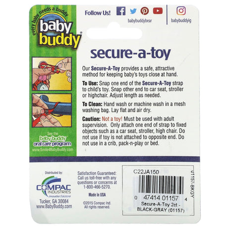 Baby Buddy, Secure-A-Toy, 4+ Months, Black and Gray, 2 Straps - Supply Center USA