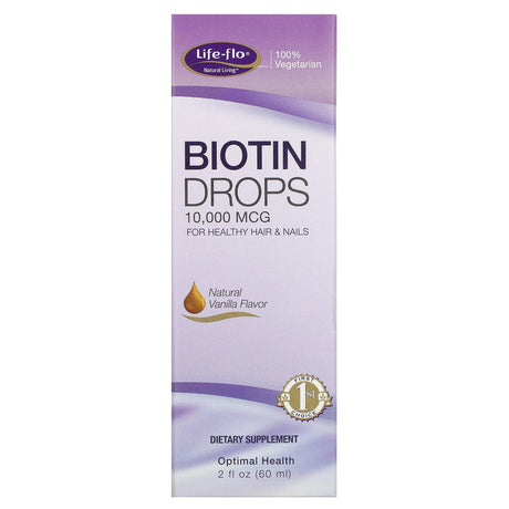 Life-flo, Biotin Drops, For Healthy Hair & Nails, Natural Vanilla Flavor, 10,000 mcg, 2 fl oz (60 ml) - Supply Center USA