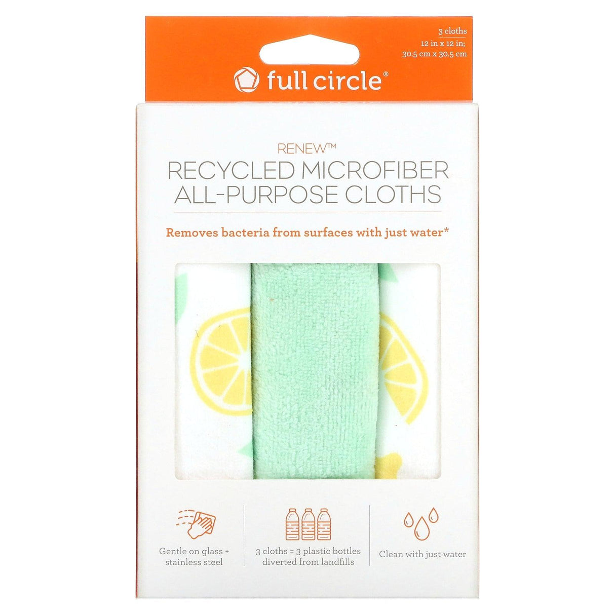 Full Circle Home LLC, Renew, Recycled Microfiber All-Purpose Cloths, 3 Cloths - Supply Center USA