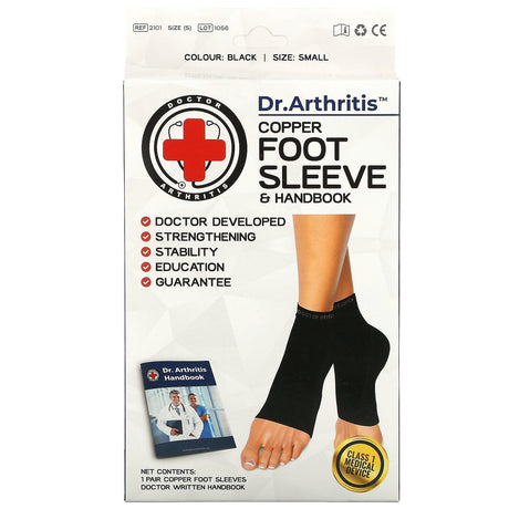 Doctor Arthritis, Copper Foot Sleeve & Handbook, Small, Black, 1 Pair - Supply Center USA