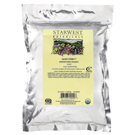 Starwest Botanicals, Organic Greenpower Blend, 1 lb (453.6 g) - Supply Center USA