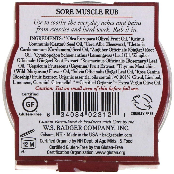 Badger Company, Sore Muscle Rub, Cayenne & Ginger, .75 oz (21 g) - HealthCentralUSA