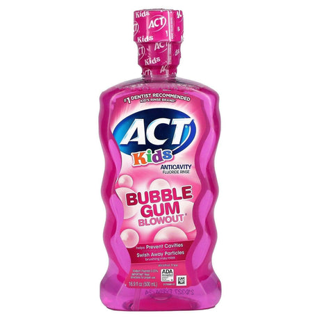 Act, Kids, Anticavity Fluoride Rinse, Alcohol Free, Bubble Gum Blowout, 16.9 fl oz (500 ml) - Supply Center USA