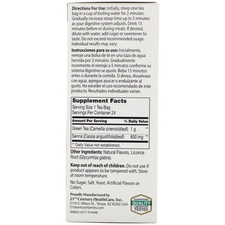 21st Century, Herbal Slimming Tea, Green Tea, Caffeine Free, 24 Tea Bags, 1.6 oz (45 g) - Supply Center USA