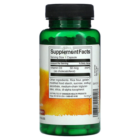 Swanson, Vitamin D3, 1,000 IU, 250 Capsules - Supply Center USA