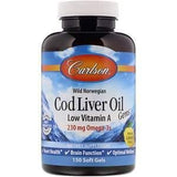 Carlson Labs, Wild Norwegian, Cod Liver Oil Gems, Low Vitamin A, Natural Lemon Flavor, 230 mg, 150 Soft Gels - Supply Center USA