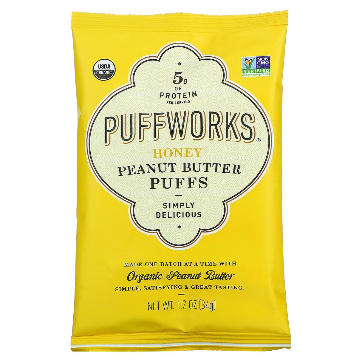 Puffworks, Peanut Butter Puffs, Honey, 6 Pack, 1.2 oz (34 g) Each - Supply Center USA