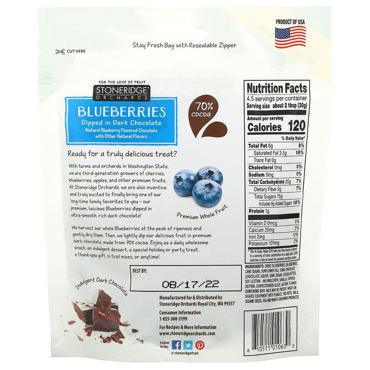 Stoneridge Orchards, Blueberries, Dipped in Dark Chocolate, 70% Cocoa, 5 oz (142 g) - HealthCentralUSA