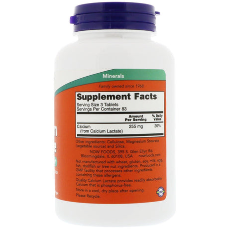 Now Foods, Calcium Lactate, 250 Tablets - Supply Center USA