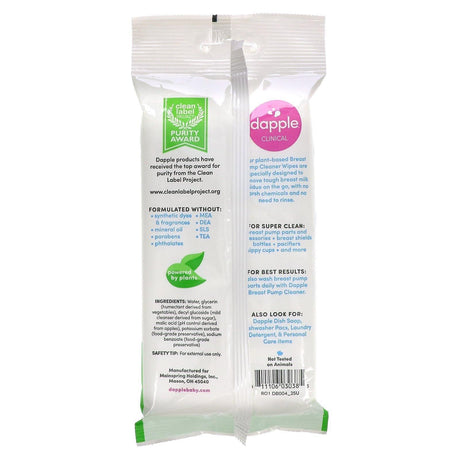 Dapple Baby, Clinical, Plant-Based Breast Pump Wipes, Fragrance Free, 25 Wipes - Supply Center USA