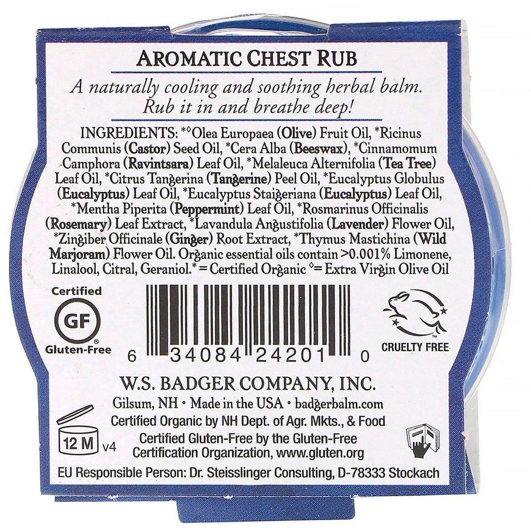 Badger Company, Organic, Aromatic Chest Rub, Eucalyptus & Mint, .75 oz (21 g) - HealthCentralUSA