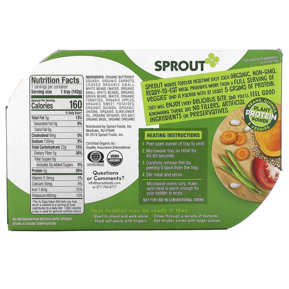 Sprout Organic, Veggie Power Bowl, 12 Months & Up, Veggies, Beans & Quinoa In A Mediterranean Veggie Sauce, 5 oz ( 142 g) - HealthCentralUSA