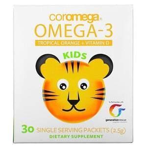 Coromega, Kids, Omega-3, Tropical Orange + Vitamin D, 30 Single Serving Packets, (2.5 g) - Supply Center USA