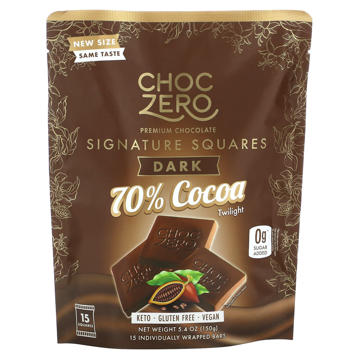 ChocZero, 70% Cocoa Dark Chocolate Squares, Sugar Free, 10 Pieces, 3.5 oz