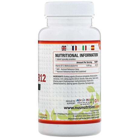 Nu U Nutrition, Vitamin B12, 1,000 µg, 180 Vegetarian Tablets - Supply Center USA