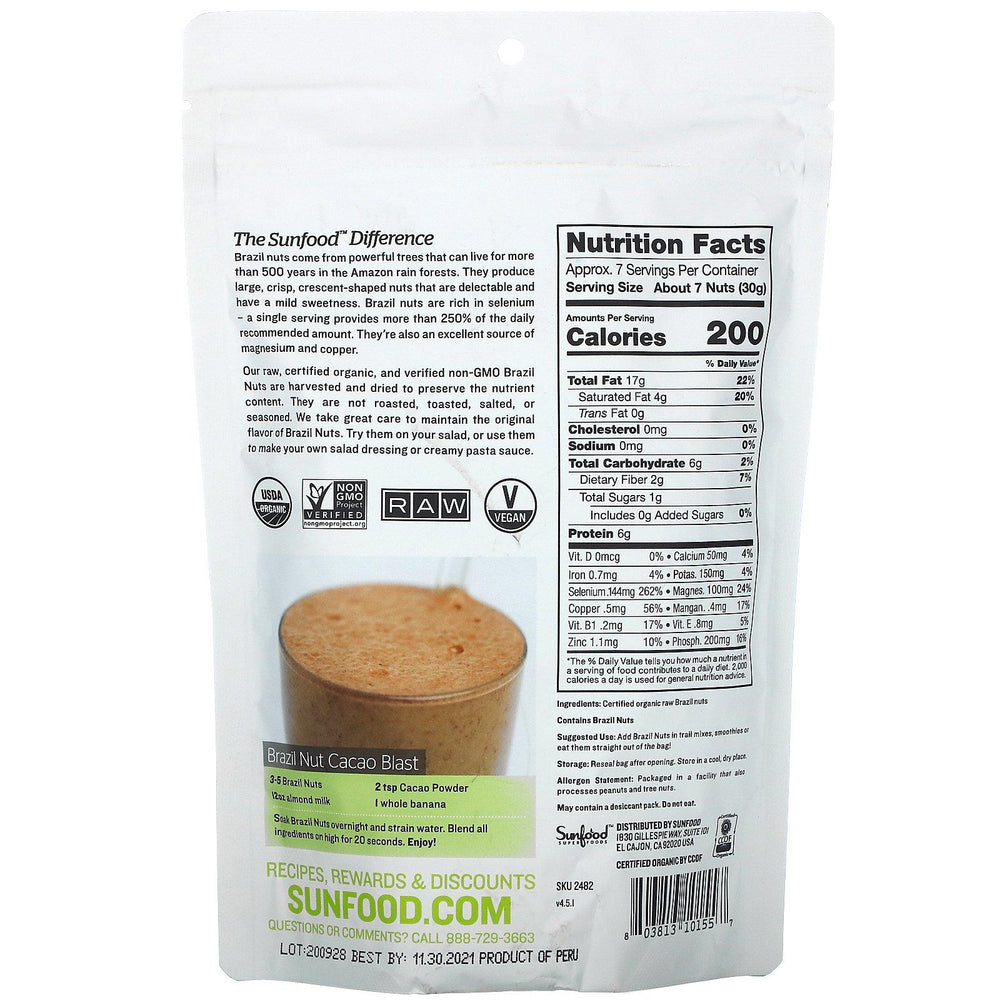 Sunfood, Raw Organic Brazil Nuts, 8 oz (227 g) - HealthCentralUSA