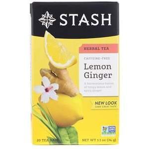 Stash Tea, Herbal Tea, Lemon Ginger, Caffeine Free, 20 Tea Bags, 1.1 oz (34 g) - HealthCentralUSA