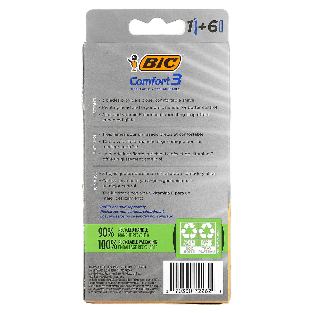 BIC, Comfort 3, 1 Handle, 6 Cartridges - Supply Center USA