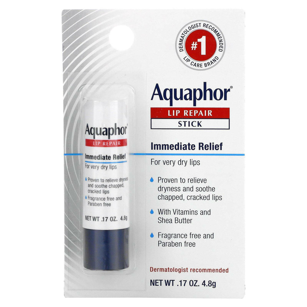 Aquaphor, Lip Repair, Stick, Immediate Relief, Fragrance Free, 1 Stick, .17 oz (4.8 g) - HealthCentralUSA