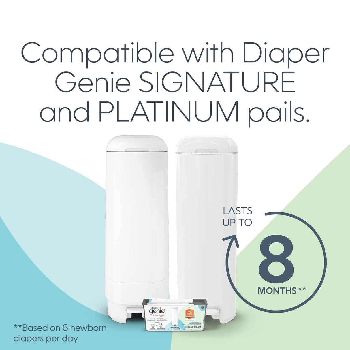 Diaper Genie Easy Roll Refill with 30 Bags, Holds up to 1410 Newborn Diapers per Refill