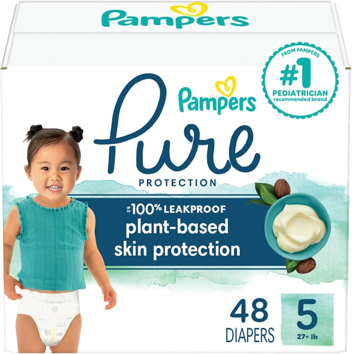 Pampers Pure Protection Diapers - Size 5, One Month Supply (132 Count), Hypoallergenic Premium Disposable Baby Diapers