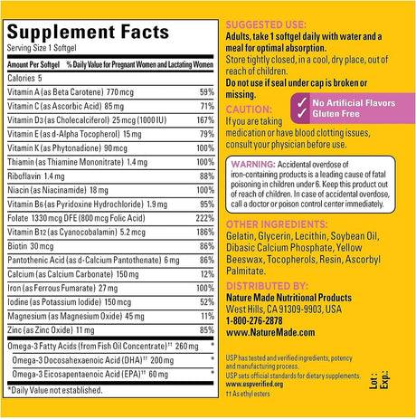 Nature Made Prenatal with Folic Acid + DHA, Prenatal Vitamin and Mineral Supplement for Daily Nutritional Support, 90 Softgels, 90 Day Supply - Supply Center USA