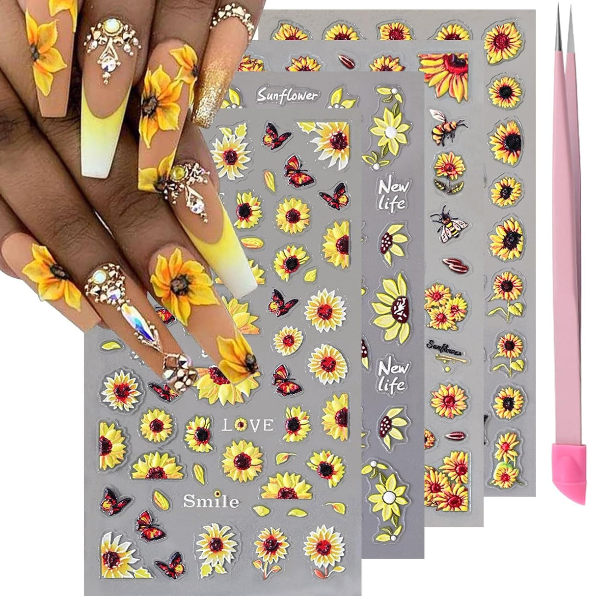 VOTACOS Flower Nail Art Stickers Decals 5D Embossed Nail Decals Spring Summer Daisy Nail Art Design Self-Adhesive Nail Supplies Accessories 3D Flower Nail Stickers for Women Nail DIY Decoration