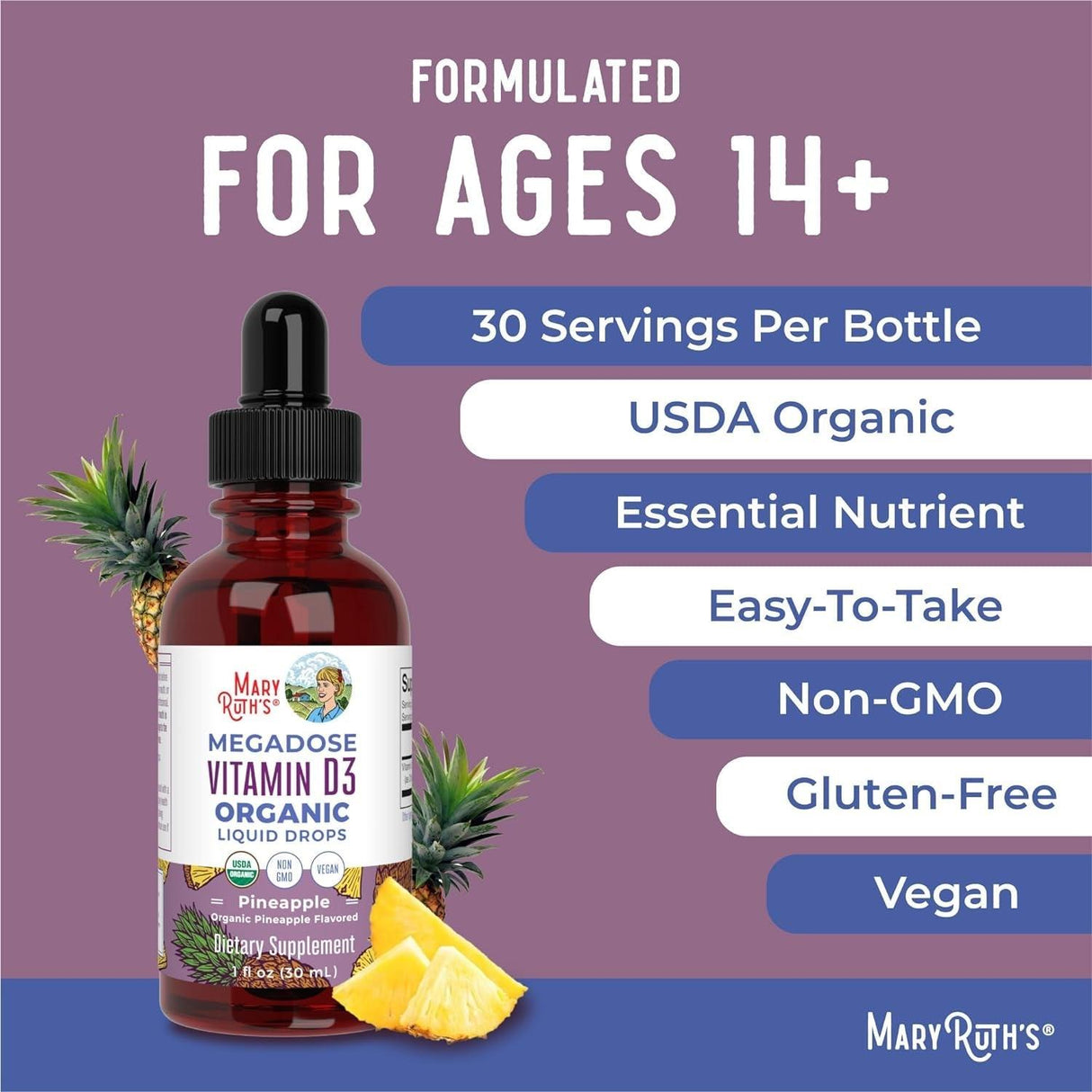 Maryruth Organics Vitamin D3 Liquid Drops | Megadose 4000 IU | USDA Organic Liquid Vitamin D Spray for Adults & Kids | Immune Support & Bone Health | Vegan | Gluten Free | Non-Gmo | 30 Servings - Supply Center USA