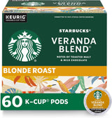 Starbucks K-Cup Coffee Pods, Starbucks Blonde Roast Coffee, Veranda Blend for Keurig Brewers, 100% Arabica, 6 Boxes (60 Pods Total)