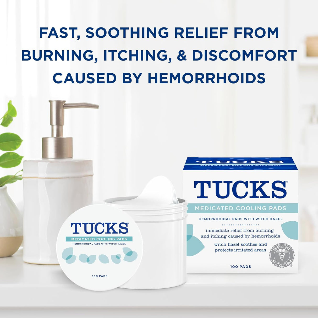 TUCKS Medicated Cooling Pads, 100 Count – Pads with Witch Hazel, Cleanses Sensitive Areas, Protects from Irritation, Hemorrhoid Treatment, Medicated Pads Used by Hospitals