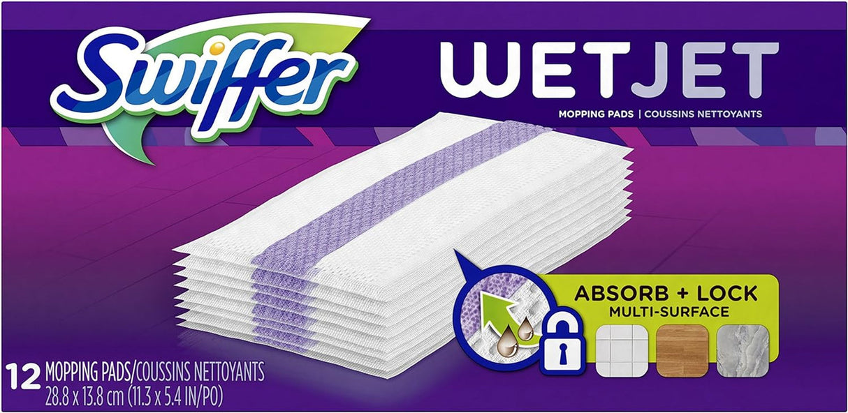 Swiffer Wetjet Hardwood Floor Cleaner Spray Mop Pad Refill, Bathroom Cleaning Supplies, Hardwood Floor Cleaner, Multi Surface, 24 Count