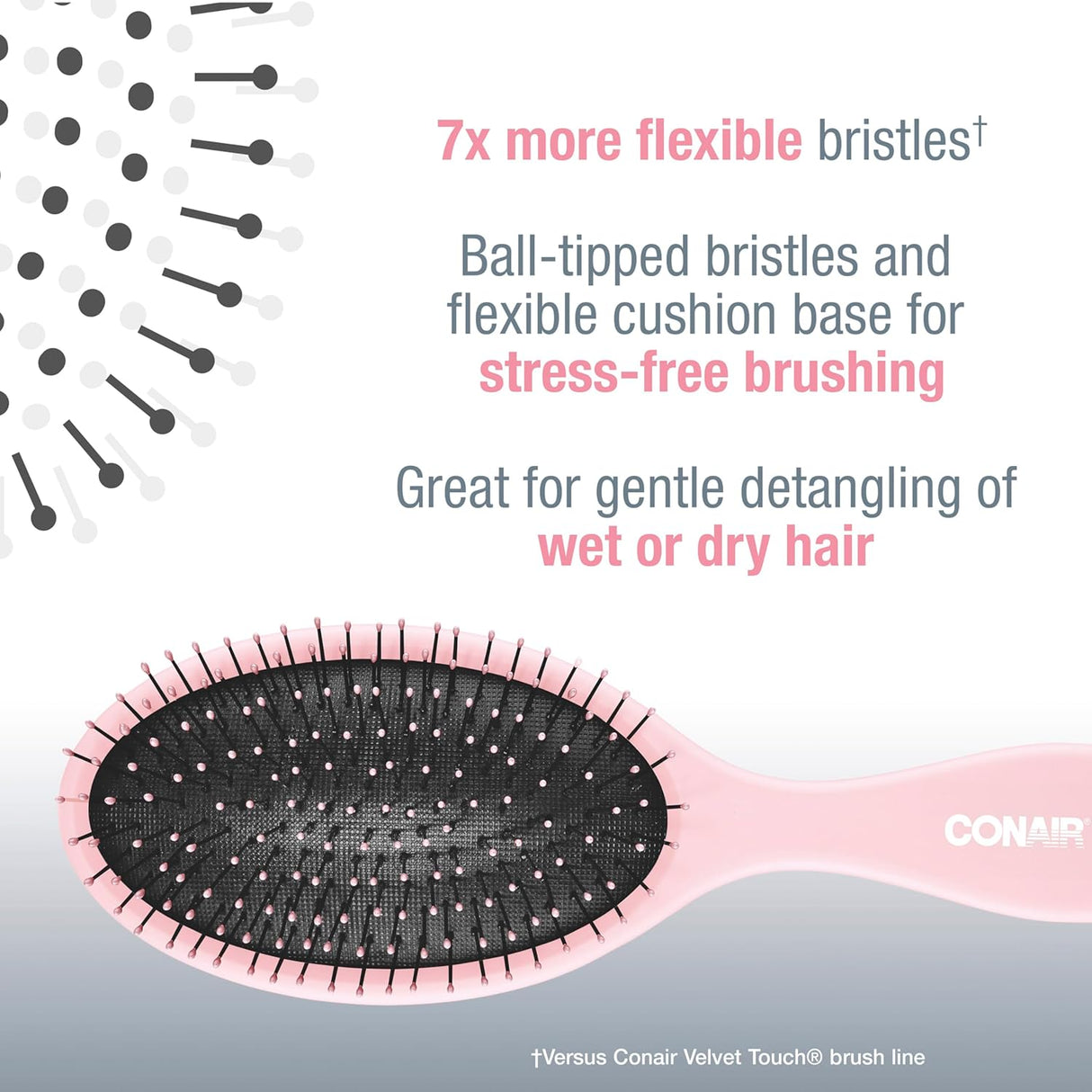 Conair Detangling Hair Brush 3PK - for Wet and Dry Hair - Curly Hair Brush - Hair Brushes for Women - Detangler Brush - Hair Brushes for Women - Evergreen, Blush Pink, Black Assorted