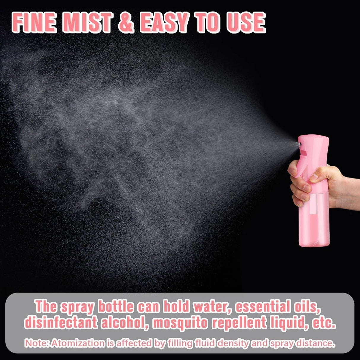 Empty Spray Bottles, Spray Water Bottle Fine Mist Refillable, Continuous Spray Bottle for Hair, Skin Care, Showering Pets, Plants, Travel, Cleaning and Ironing 6.8 Ounce (Pink)