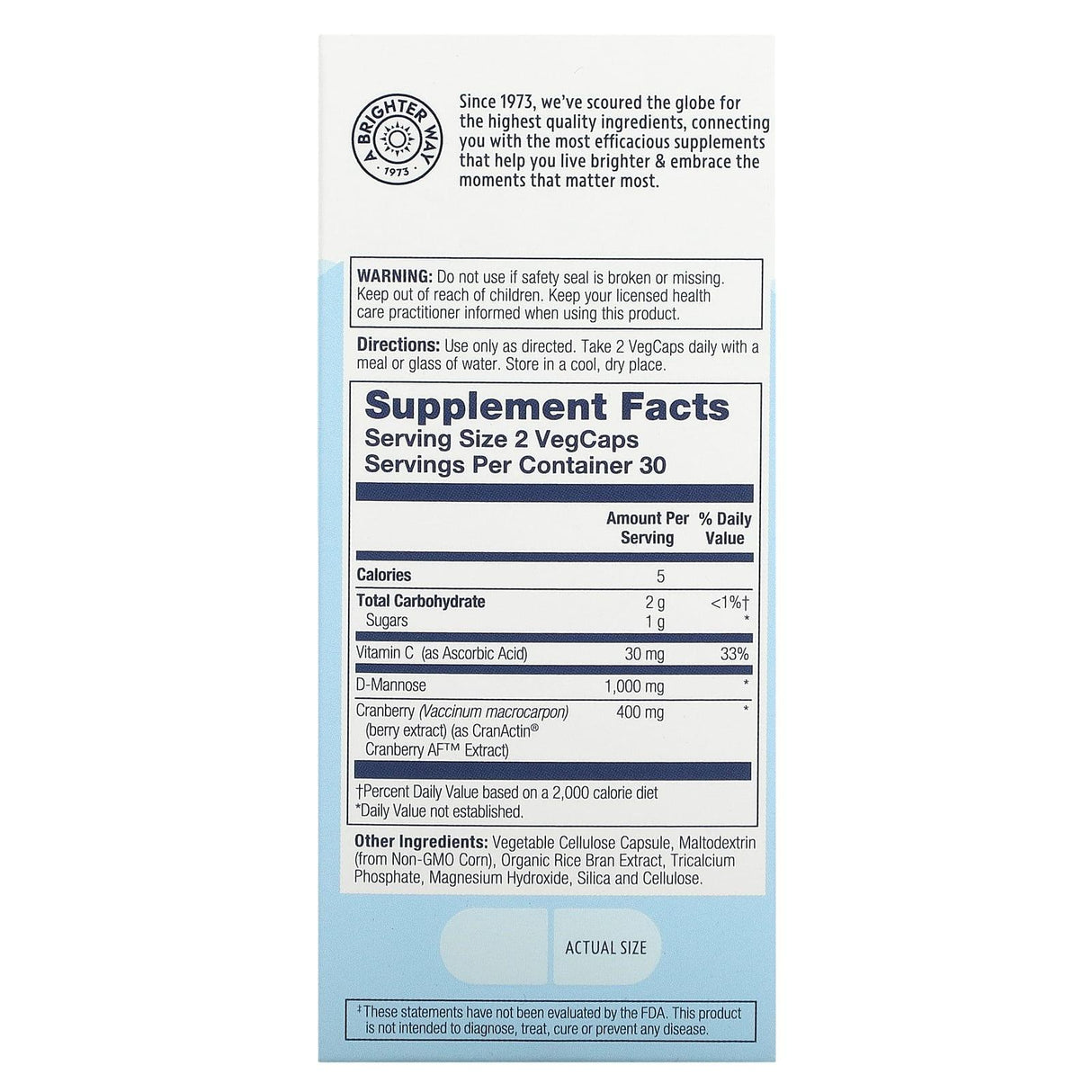 Solaray, CranActin D-Mannose, Urinary Tract Health, 1,000 mg, 60 VegCaps - Supply Center USA