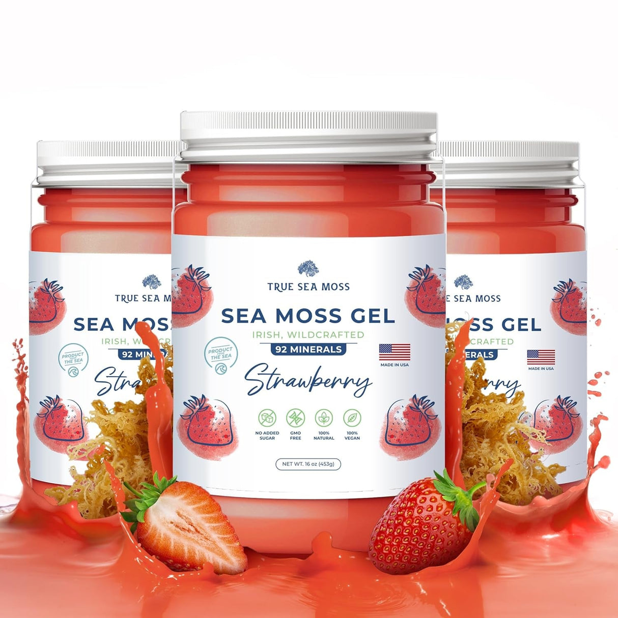 Trueseamoss Wildcrafted Irish Sea Moss Gel –7 Flavors- Nutritious Raw Seamoss Rich in Minerals, Proteins & Vitamins – Antioxidant Health Sea Moss, Vegan Made in USA (MANGO/PINEAPPLE, 1)
