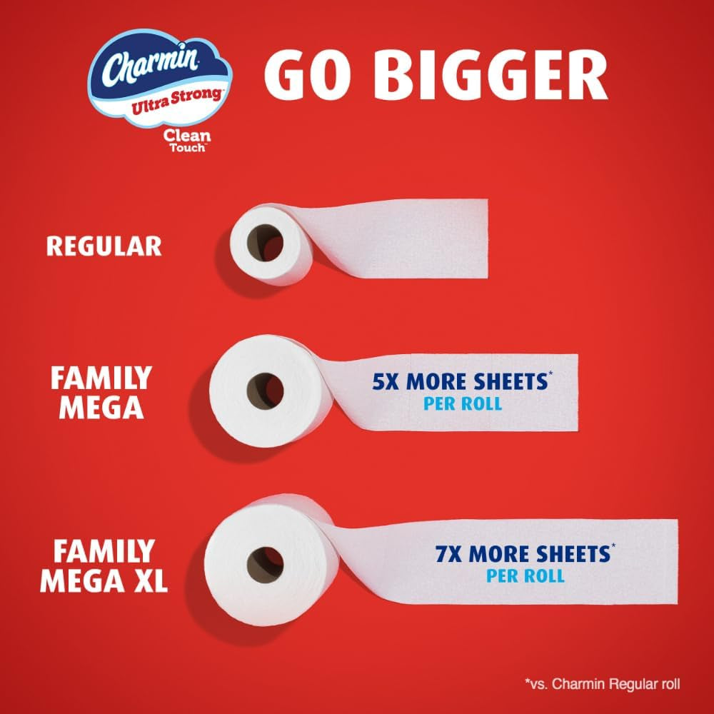 Charmin Toilet Paper Ultra Strong Clean Touch, 18 Family Mega Rolls = 90 Regular Rolls (Packaging May Vary)
