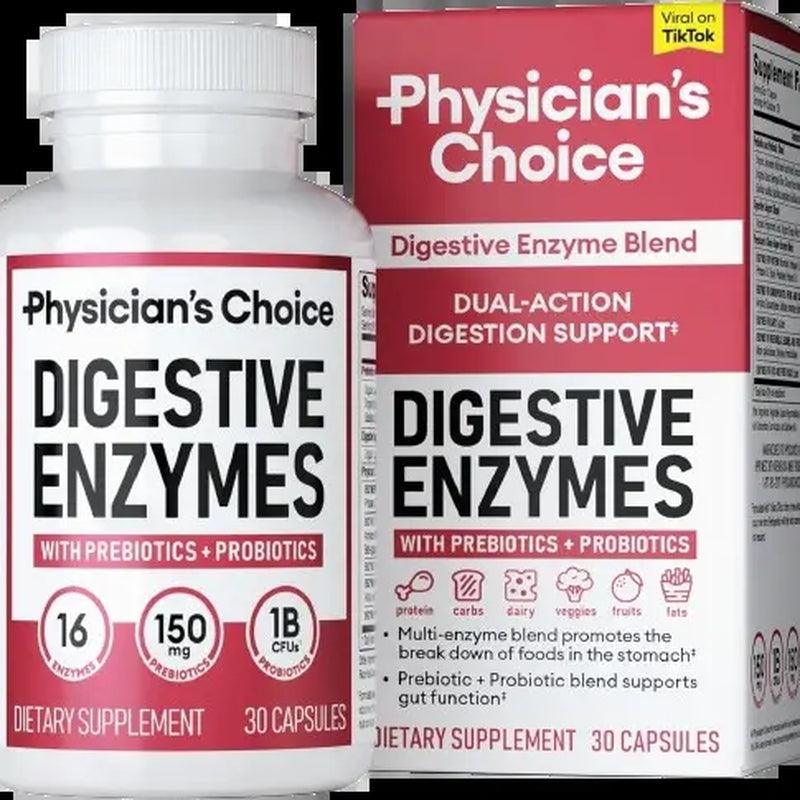 Digestive Enzymes by Physician'S Choice - Multi Enzymes, Organic Prebiotics & Probiotics for Digestive Health & Gut Health - for Meal Time Discomfort Relief & Bloating - Dual Action Approach - Supply Center USA