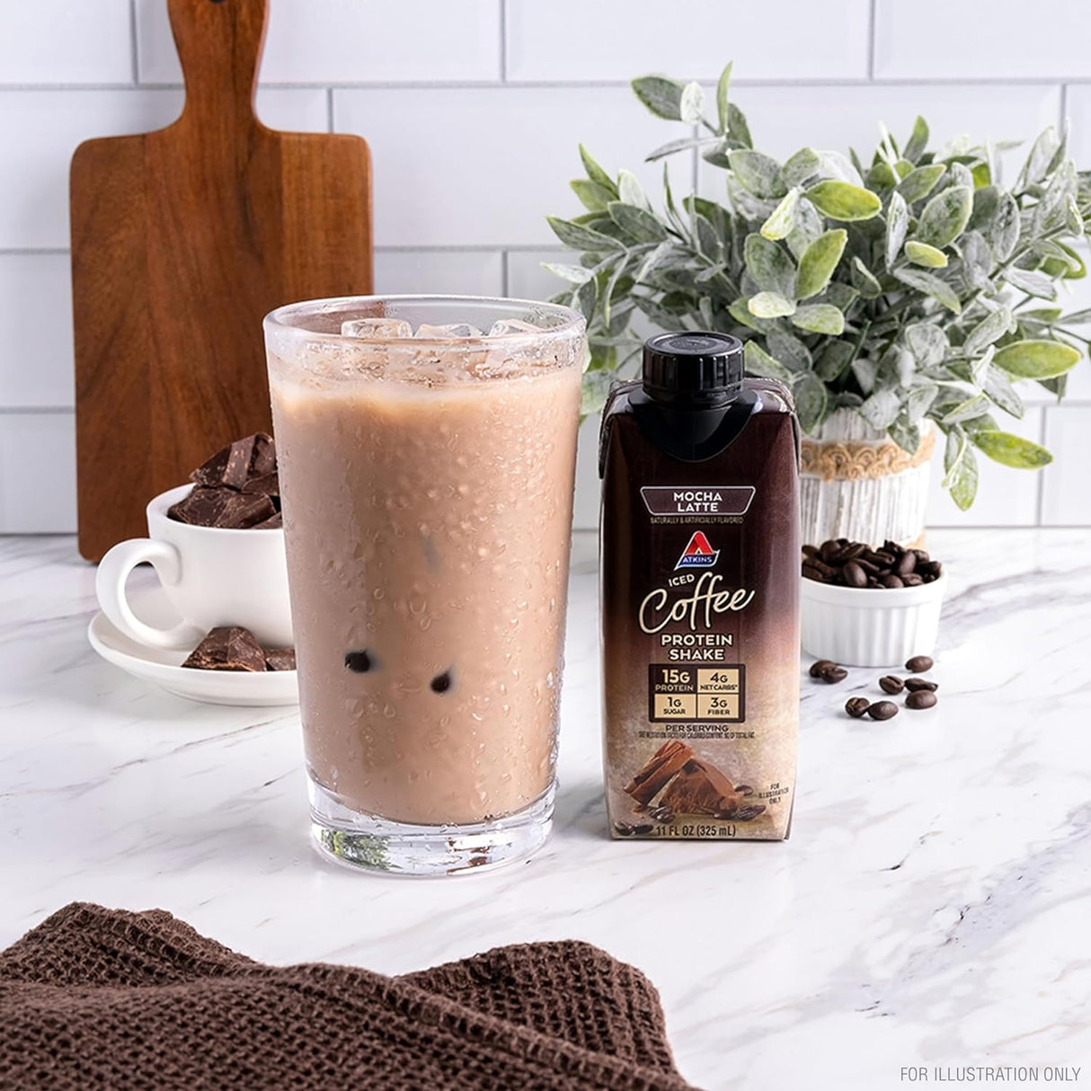 Atkins Mocha Latte Iced Coffee Protein Shake, 15G Protein, Low Glycemic, 4G Net Carb, 1G Sugar, Keto Friendly.
