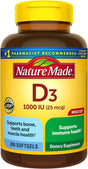 Nature Made Vitamin D3 1000 IU (25 Mcg) Softgel, Dietary Supplement for Bone, Teeth, Muscle and Immune Health Support, 300 Day Supply,300 Count (Pack of 1) - Supply Center USA