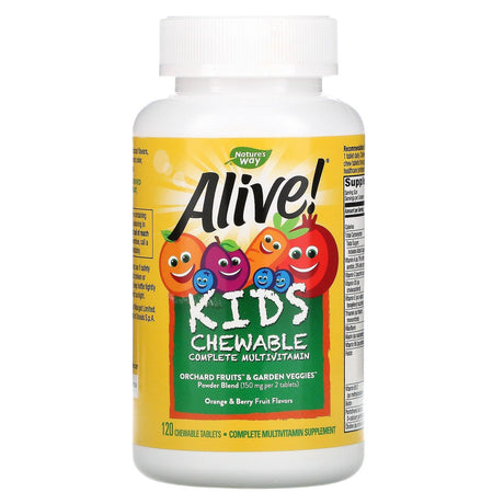 Nature's Way, Alive! Kid's Chewable Complete Multivitamin, Orange + Berry Fruit, 120 Chewable Tablets - Supply Center USA